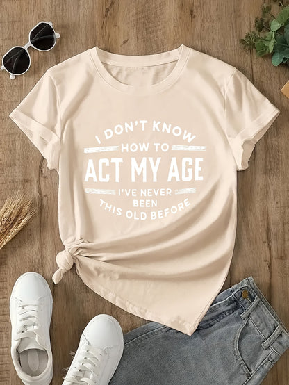 Trendy Women'S T-Shirt with Letter Design - Comfortable And Casual Short Sleeve Crew Neck Top for Daily Use And Fashionable Layering