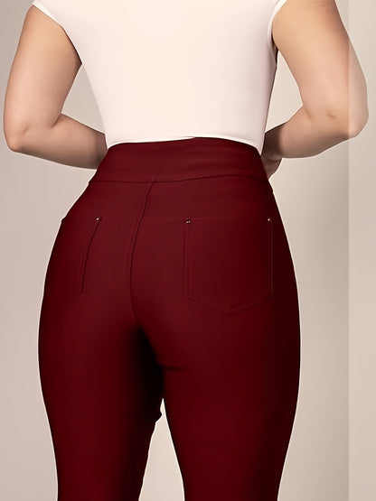 Slim Fit High-Waisted Pants for Women Featuring Five Pockets, Designed for Easy Pull-On Wear, Suitable for Work Or Casual Office Settings