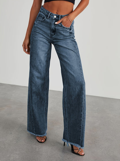 Women's High-Waisted Wide Leg Jeans - Casual Baggy Stretch Denim Pants with Pockets