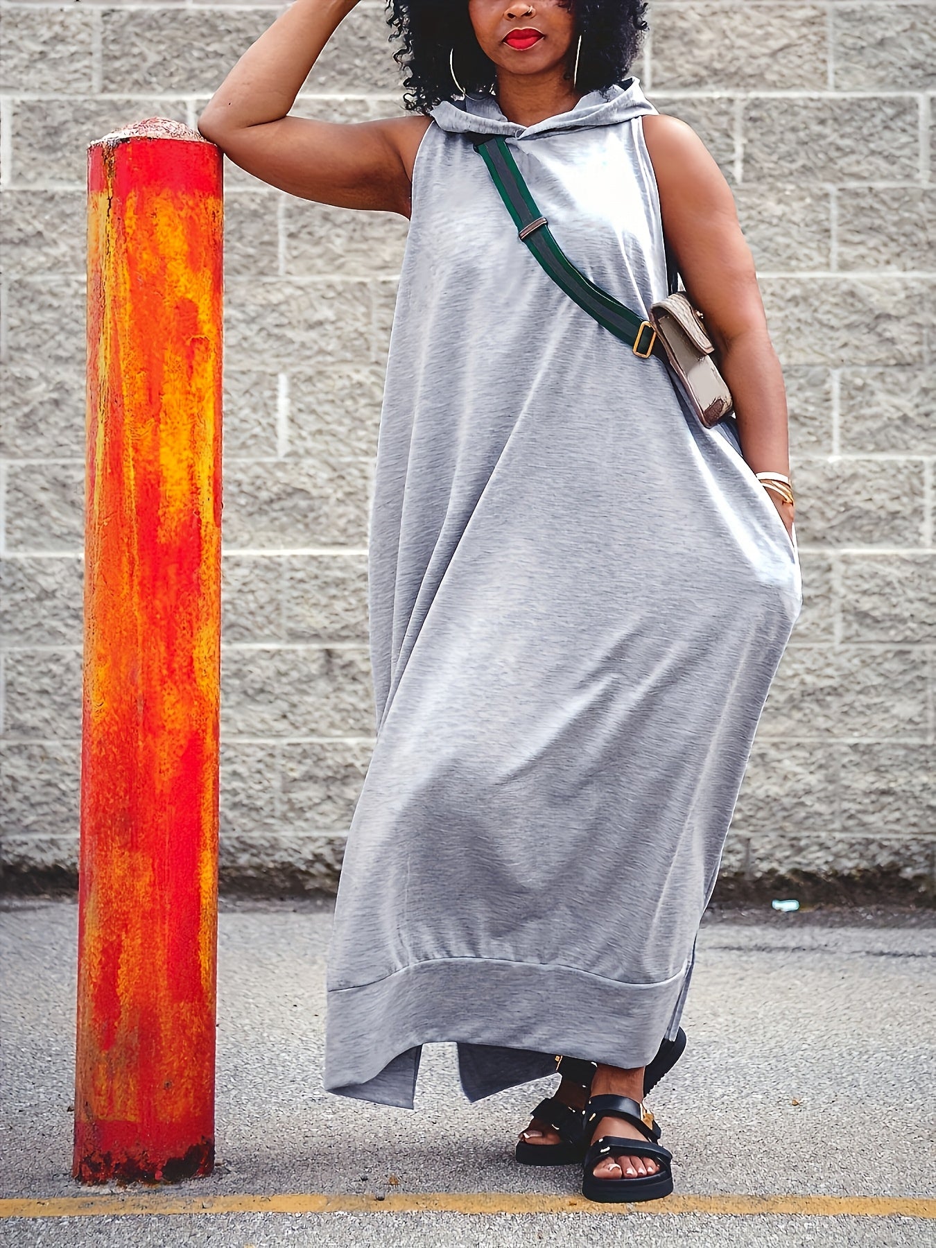 Black+gray Polyester Long-Sleeve Sleeveless Dress - product view 8