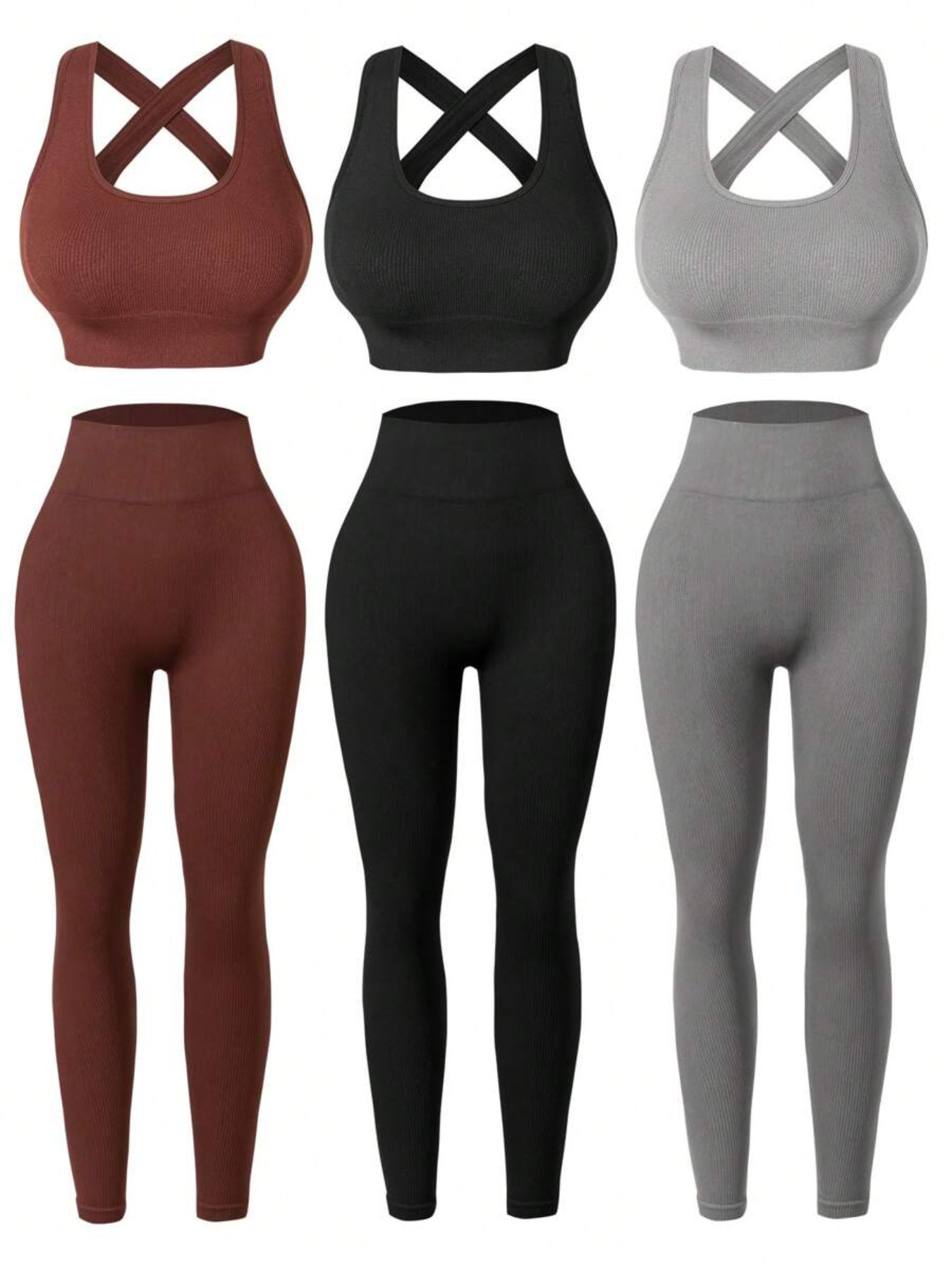 Three Seamless Women'S Activewear Sets High-Stretch Backless Bra And Hip-Lifting Leggings with Crossover Strap Details