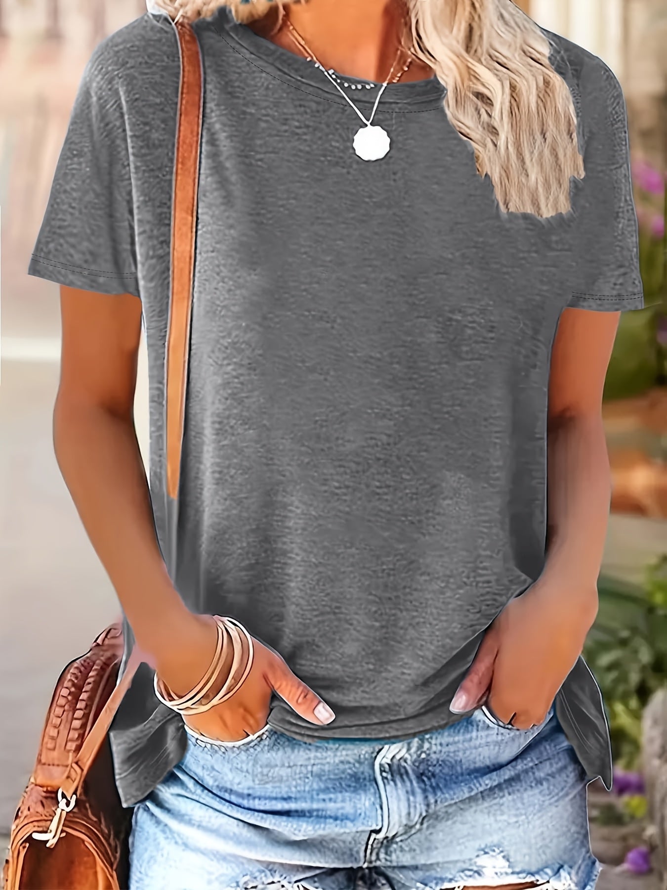3pcs Solid Color Round Neck T-Shirts, Casual Short Sleeve T-Shirts Spring Summer, Women's Clothing