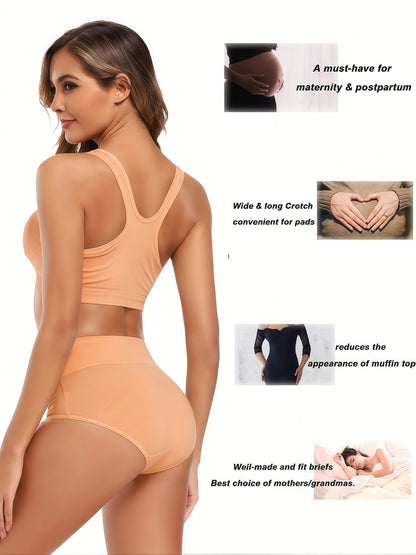 5pcs High Waist Solid Color Briefs, Comfy, Soft, Breathable, Stretchy And Elegant Lingeries for Women