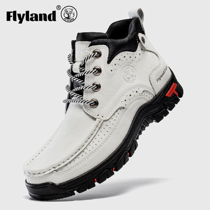 FLYLAND Men'S Fashion Vintage Classical Genuine Faux Leather Handmade Chukka Boots Daily Casual Work Office Shoes