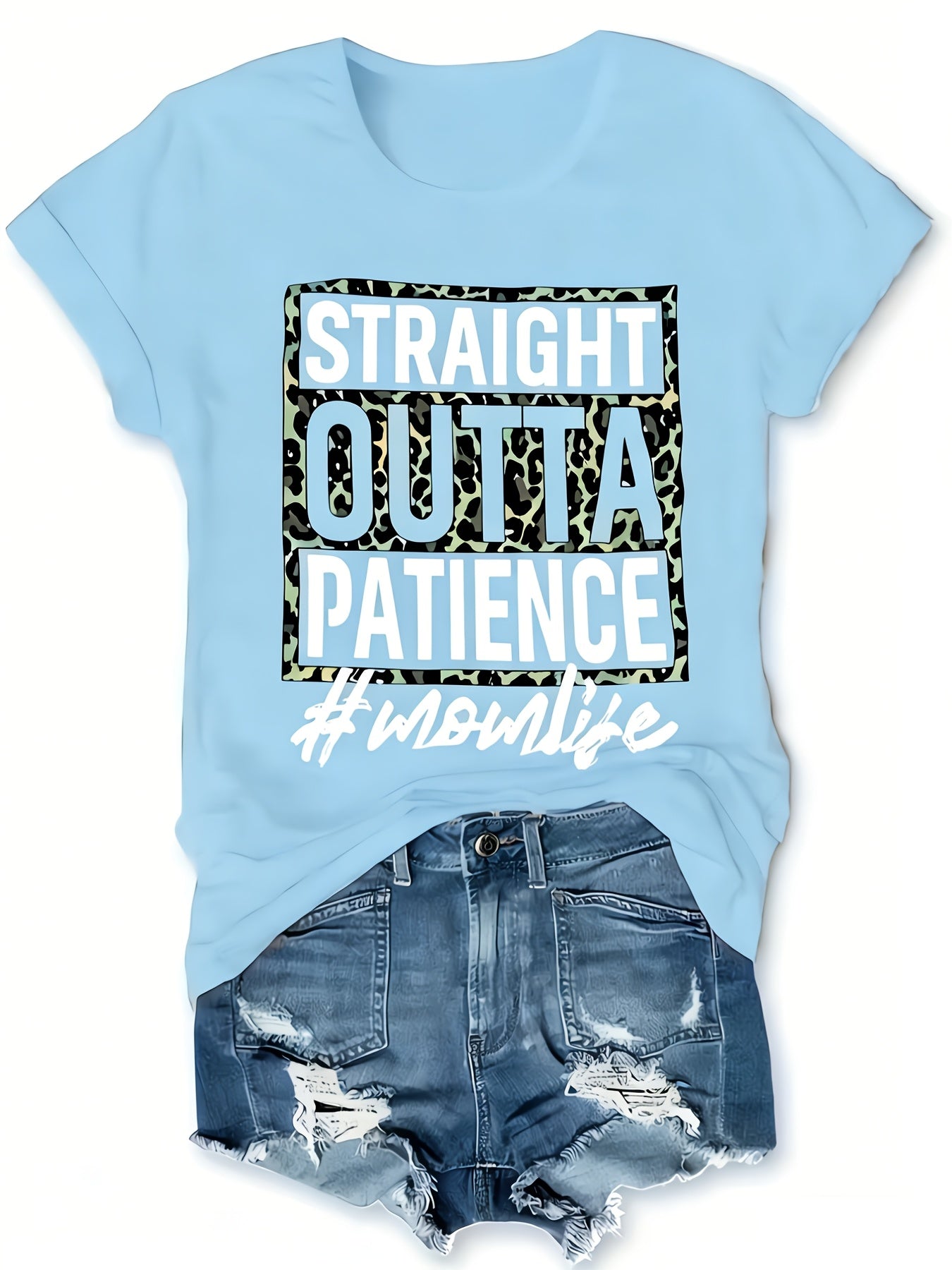 Women'S Casual T-Shirt, Printed with "Patience is Worn Out" Letter Pattern, Short Sleeve Round Neck Design, Suitable for All Seasons, Fabric, Fiber, - Fashionable and Comfortable Clothing
