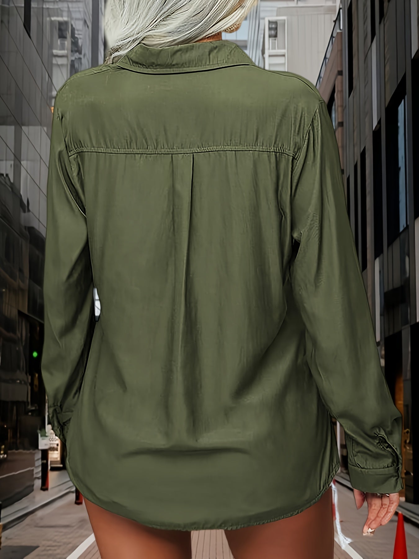 Womens Solid Lapel Long Sleeves Button Casual Basic Office Shirt Top Blouse