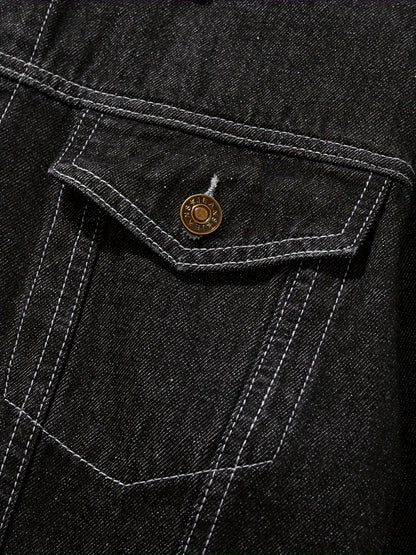 Men'S Vintage Denim Jacket, Casual Urban Style Multi-Pocket Denim Coat