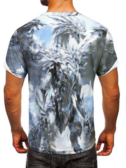Wuwei Mechanical Blue Dragon 3D Pattern Printed Men's Graphic T-Shirt Comfort T-Shirt, Short Sleeve Pullover, Men's Summer Outdoor Clothing