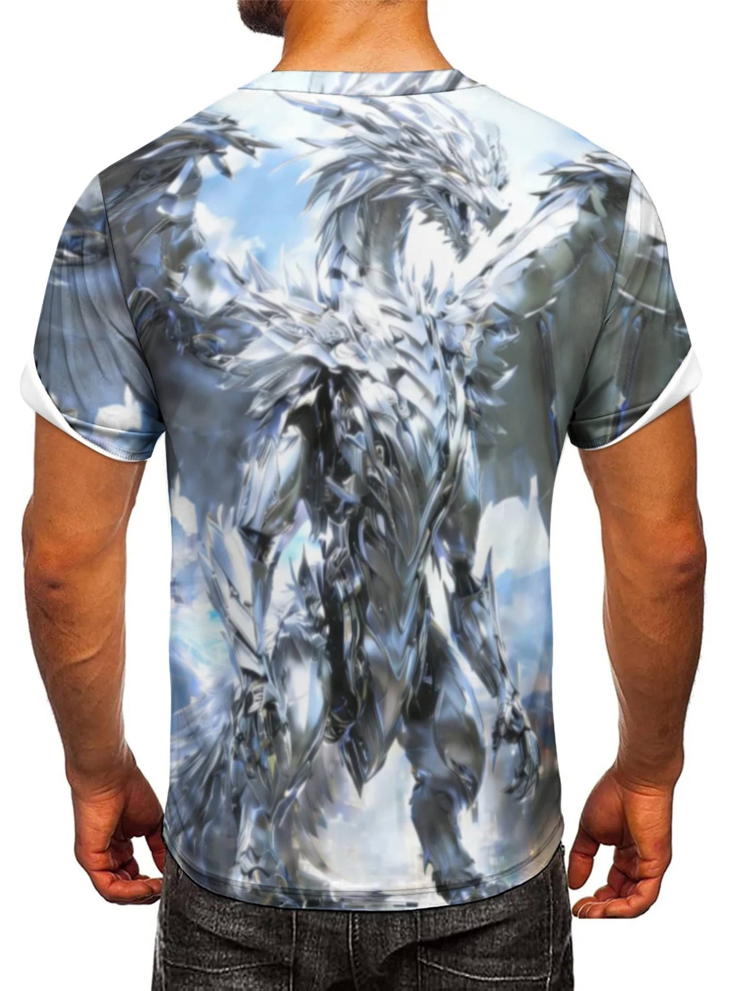 Wuwei Mechanical Blue Dragon 3D Pattern Printed Men's Graphic T-Shirt Comfort T-Shirt, Short Sleeve Pullover, Men's Summer Outdoor Clothing