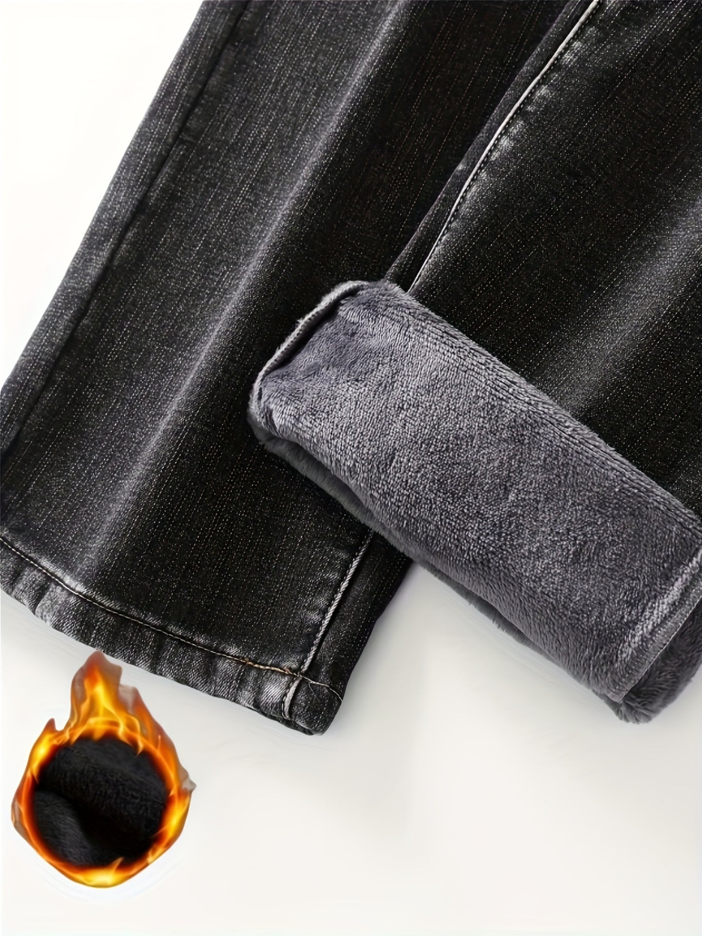[HME] New Men'S Thickened Denim Trousers for Autumn And Winter. Heavily Washed And Naturally Polished, with Thickened Fleece Lining for Good Warmth Retention. Classic And Versatile Men'S Warm Winter Thick Jeans
