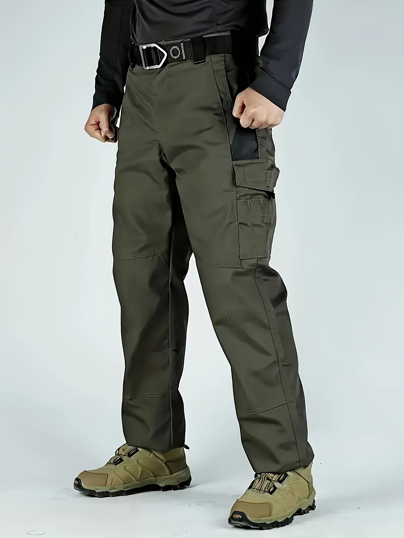 2pcs Men'S Tactical Pants - Heavy-Duty, Adjustable Belt & Multi-Pocket Design, Durable Outdoor Pants For Hiking, Hunting, Climbing, Casual Wear