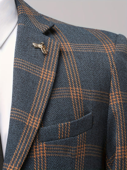 The Latest Men's Plaid Suit Two-piece Four-season Men's Size Slim-fit Two-piece Wedding Banquet Dress Business Casual