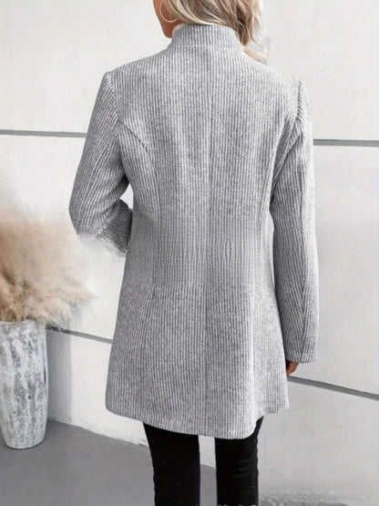 Casual Women's Vertical Striped Coat with Zipper, New Autumn Winter Style
