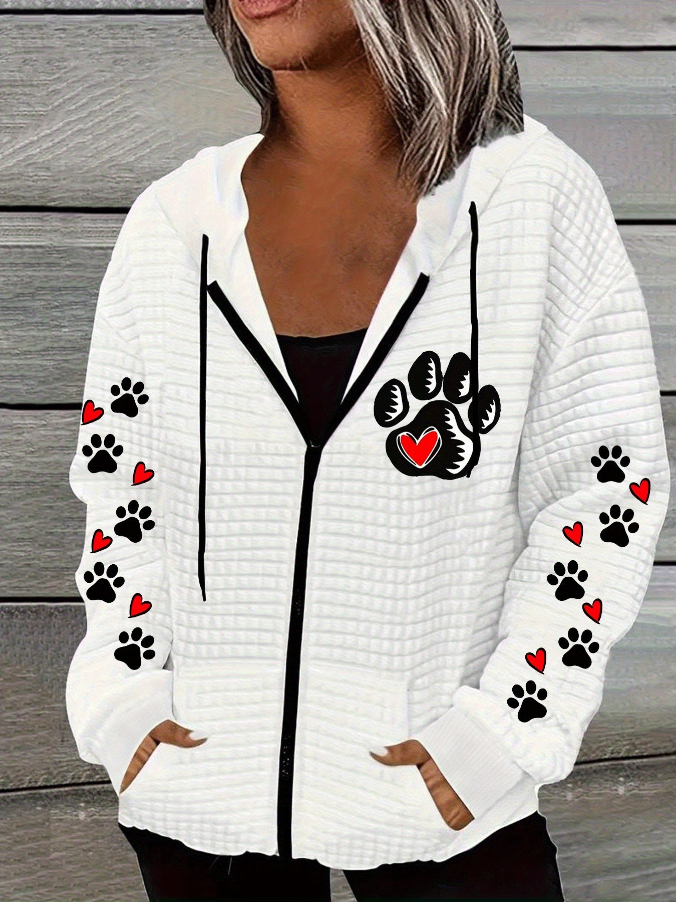 Women's 3D All-Over Print Full-Zip Hooded Jacket - H-Line Cut Zippered Hoodie Coat, Machine-Washable Spring/Autumn Outerwear, Casual Long-Sleeve Sweatshirt (Polyester) with Full-Length Zip Closure for Layering & Casual Attire