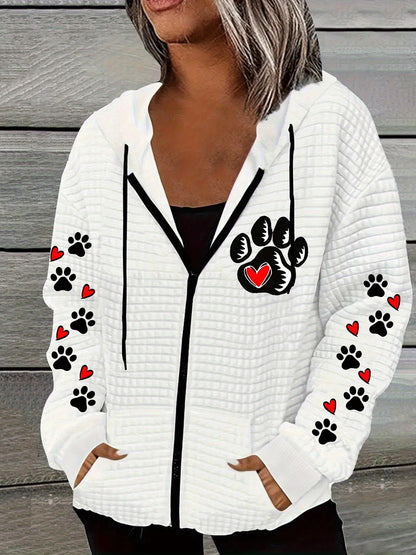 Women's 3D All-Over Print Full-Zip Hooded Jacket - H-Line Cut Zippered Hoodie Coat, Machine-Washable Spring/Autumn Outerwear, Casual Long-Sleeve Sweatshirt (Polyester) with Full-Length Zip Closure for Layering & Casual Attire