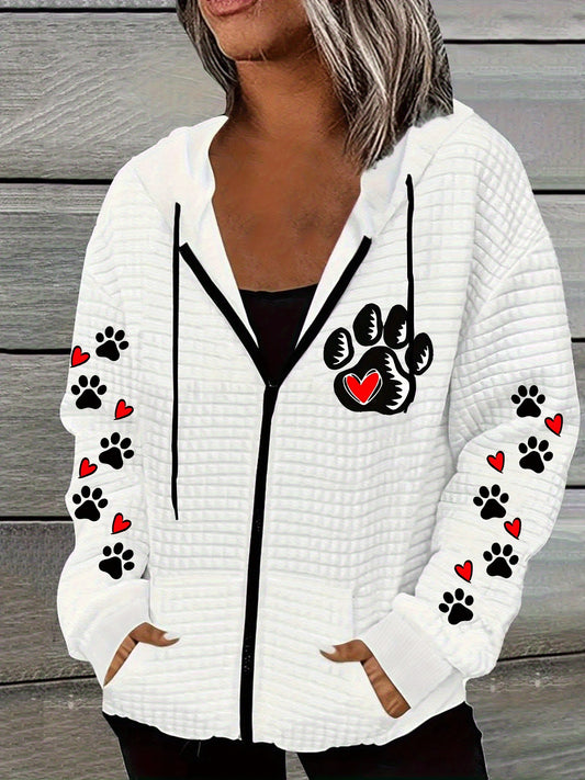 Women's 3D All-Over Print Full-Zip Hooded Jacket - H-Line Cut Zippered Hoodie Coat, Machine-Washable Spring/Autumn Outerwear, Casual Long-Sleeve Sweatshirt (Polyester) with Full-Length Zip Closure for Layering & Casual Attire