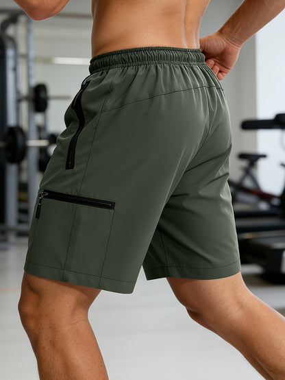 Men's Quick Dry Multi-Pocket Zipper Shorts, Elastic Waist Drawstring, Lightweight Breathable Fabric, Casual Sports Workout Running Hiking Shorts, Summer Outdoor Cargo Shorts for Men with Secure Zippered Pockets