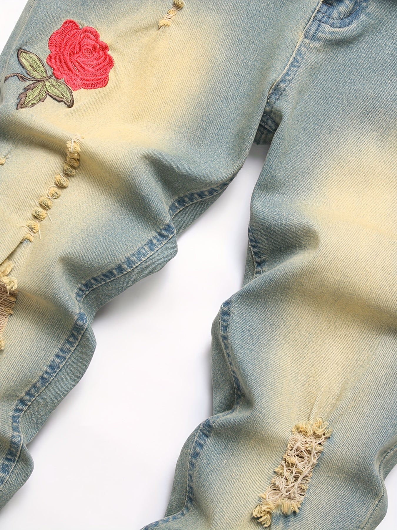 Men's Bright Yellow Denim Floral Graphic Jeans - product view 4