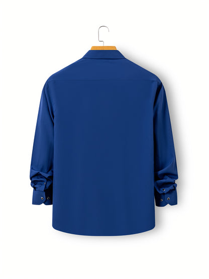 Father'S Day Gift Choice, Men'S Long Sleeve Button Shirt, Crystal Button Design, Solid Color Plain Formal Business Attire, Great As Gift for Party, Wedding, Date Dress Shirt