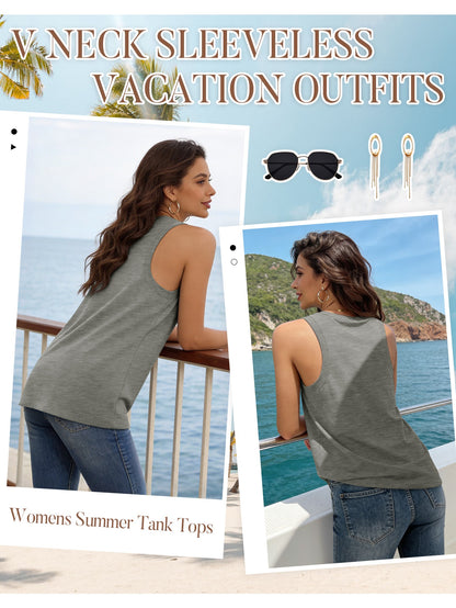 [3 Pack Tank Tops] 3 Pack Womens Tank Tops 2026 Spring Summer Vacation Outfits V Neck Loose Sleeveless Blouse Casual Shirts Fashion Clothes