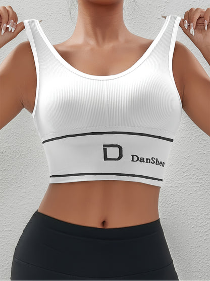 1pc EssElegance Plus-Size Push-Up High-Impact Wireless Sports Bra - Cross-Back Seamless Design with Removable Pads, Breathable Compression for Yoga, Running & Training