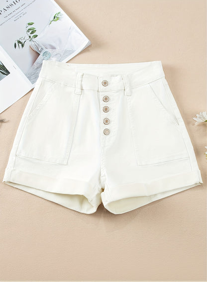 Women's White Denim High-Waist Slim-Fit Shorts - product view 10