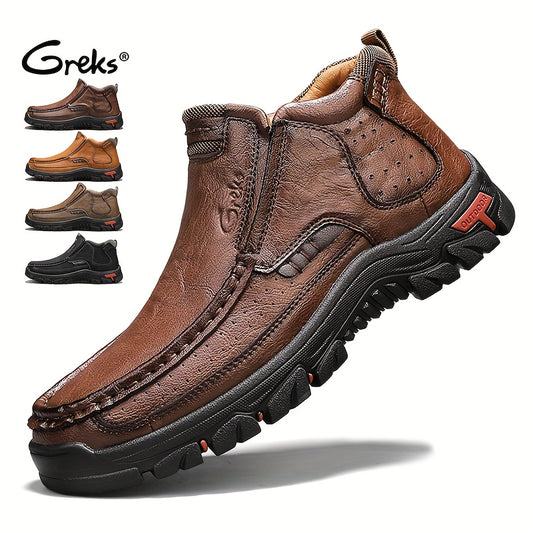 GREKS Mens Hand Stitching Slip On Ankle Boots, Casual Moccasin Chukka Boots Non-Slip Outdoor Hiking And Driving Loafers