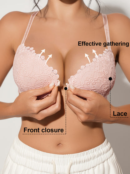 Sexy Lace Front-Buttoned Lingerie Women'S Cup-Shaped Soft And Breathable Push-Up Bra. Shipped from Local