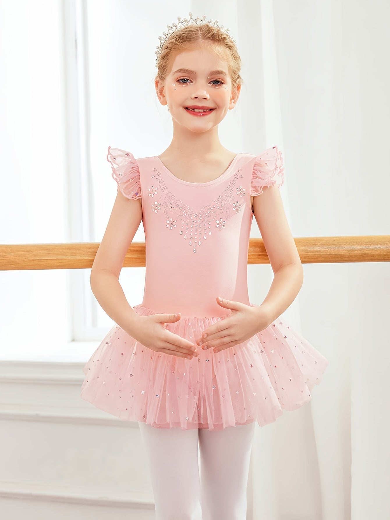 [Perfect Gift] Sweet Girls Ruffle Sleeve Ballet Skirted Leotard Shiny Dance Tutu Dresses for Ballet Gymnastics Performance, Perfect for Outdoor, All Seasons, Gift for Back-to-School Season, Beach Essentials, Perfect for Outdoor