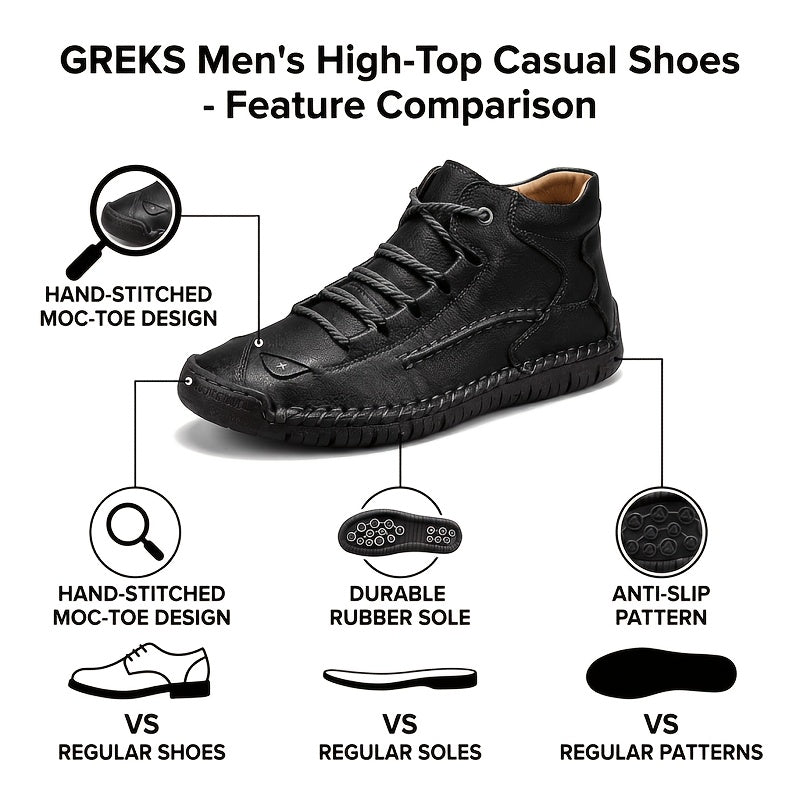 GREKS Men's Plus Size Handmade Ankle Boots - Lightweight Slip-On, Breathable, Durable Mid-Top Driving And Walking Loafers