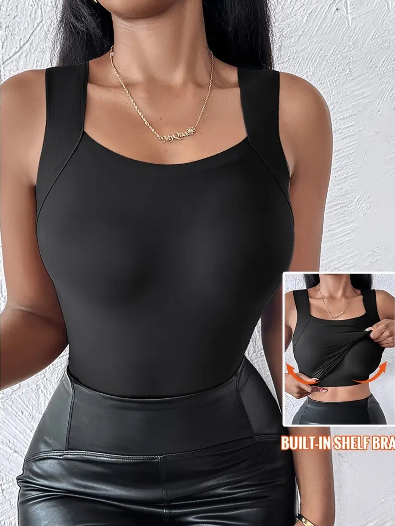 4pcs Women's Seamless Warm Tank Top with Built-in Bra- Slim-Fit Lifting, Skin-Friendly Base Layer, Sleeveless Wide Straps, Solid Black/Apricot/Brown, Smooth Washable Fabric, All-Season Layering for Daily Use
