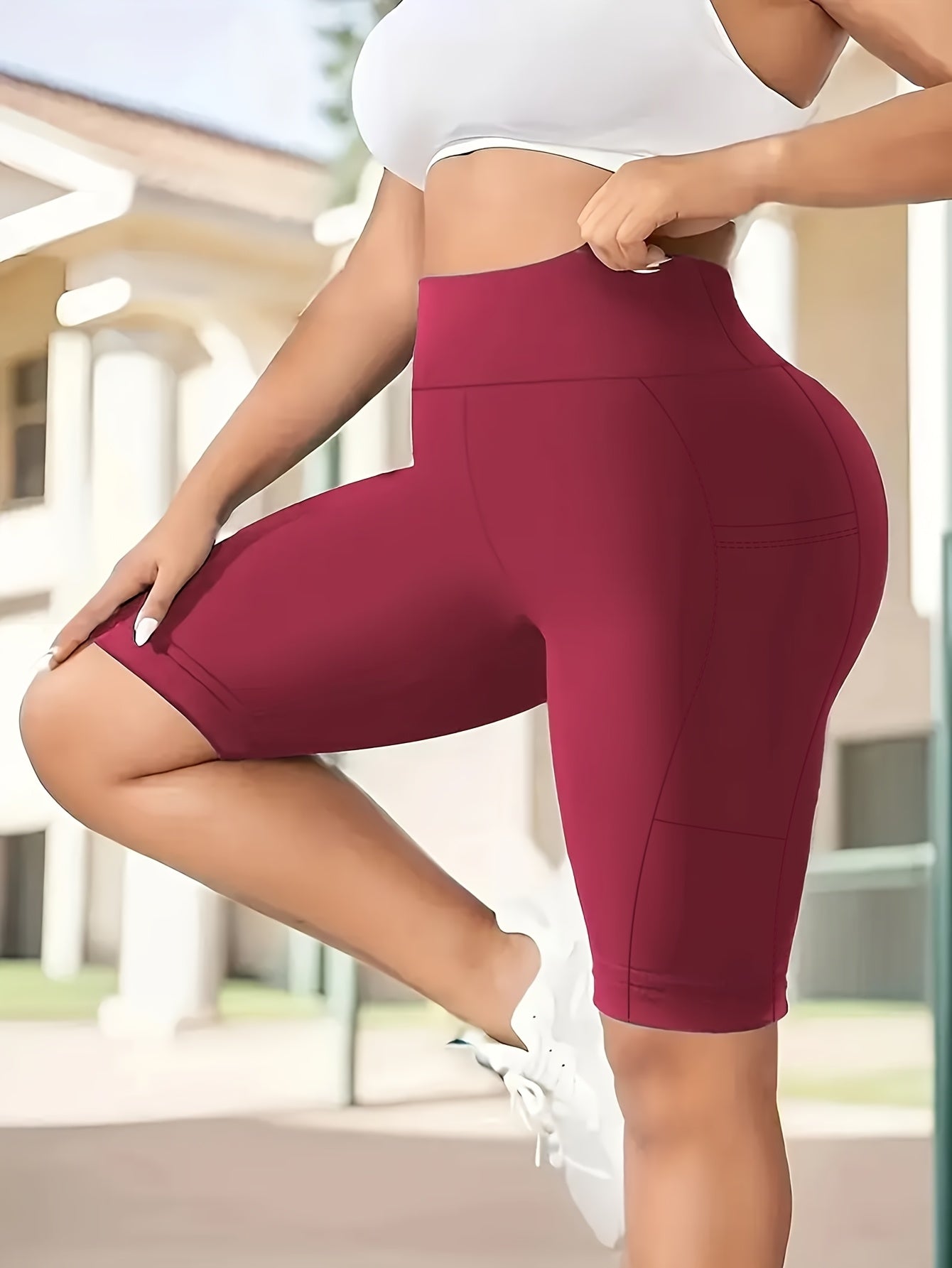 PLUS Size High Waist Leopard Print Sport Shorts With Side Pocket - Spring Summer New Arrivals