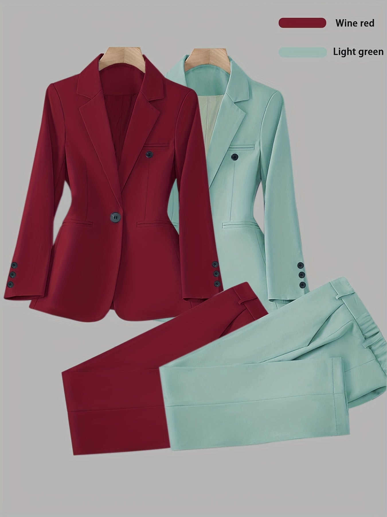 Elegant Women's Suit Set, Fashionable Business Style Solid Color Professional Blazer and Trousers 4pcs Set