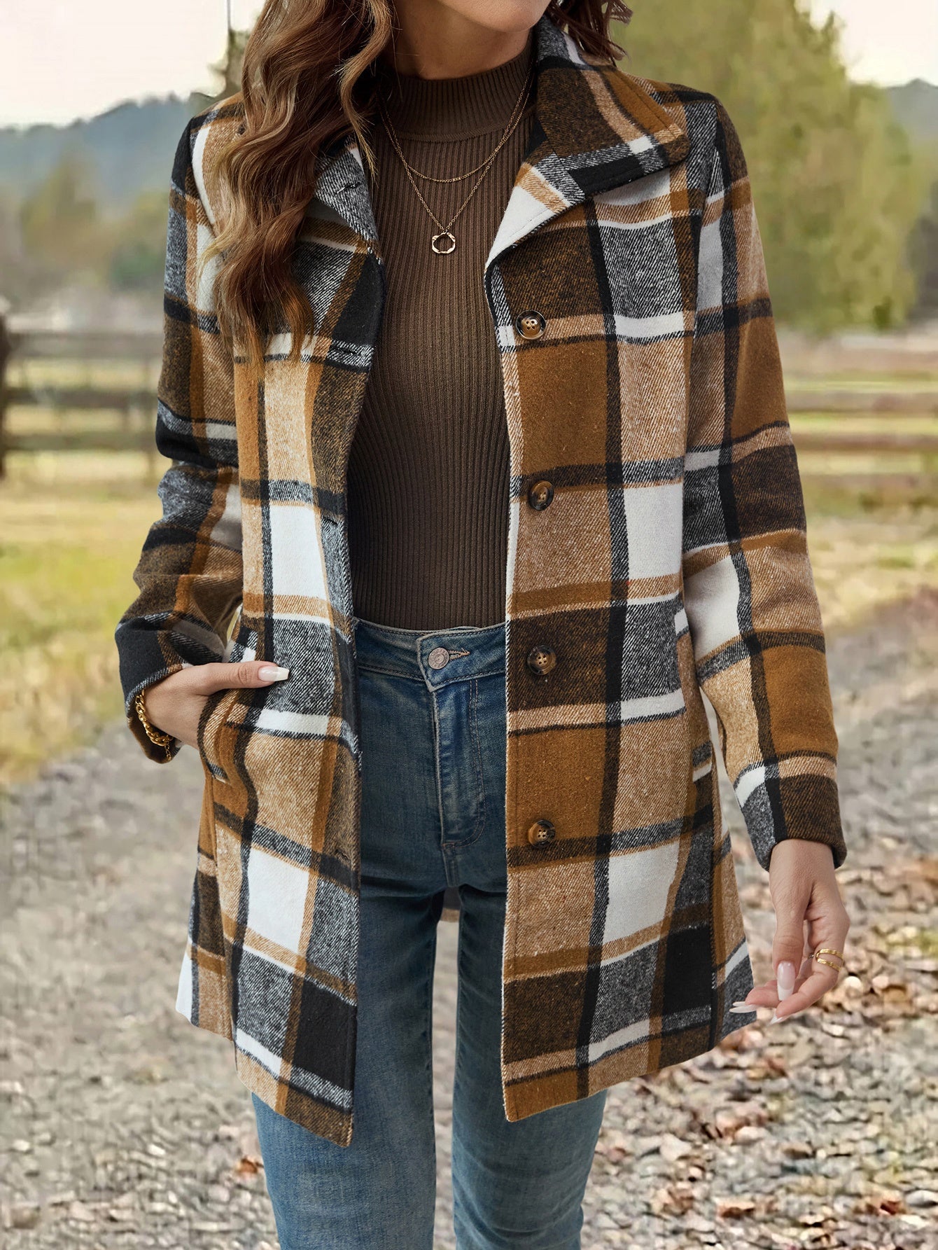 A Long Lapel Single-breasted Checkered Coat with A European And American Style, Unlocking Fashionable Autumn And Winter Outfits