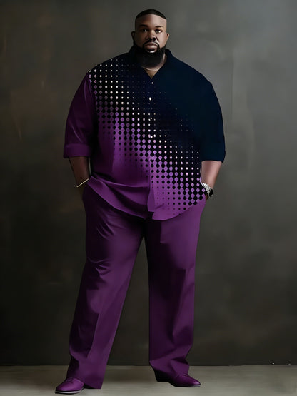 2pcs Set- Plus-size Men's Long-sleeved Shirt and Trousers Set, Yellow and Black Contrast Stitching, Polka Dot Print, Local Warehouse, Suitable for All Seasons, Suitable for Leisure, Parties, Festivals, Daily Office Use, Wrinkle-resistant Polyester