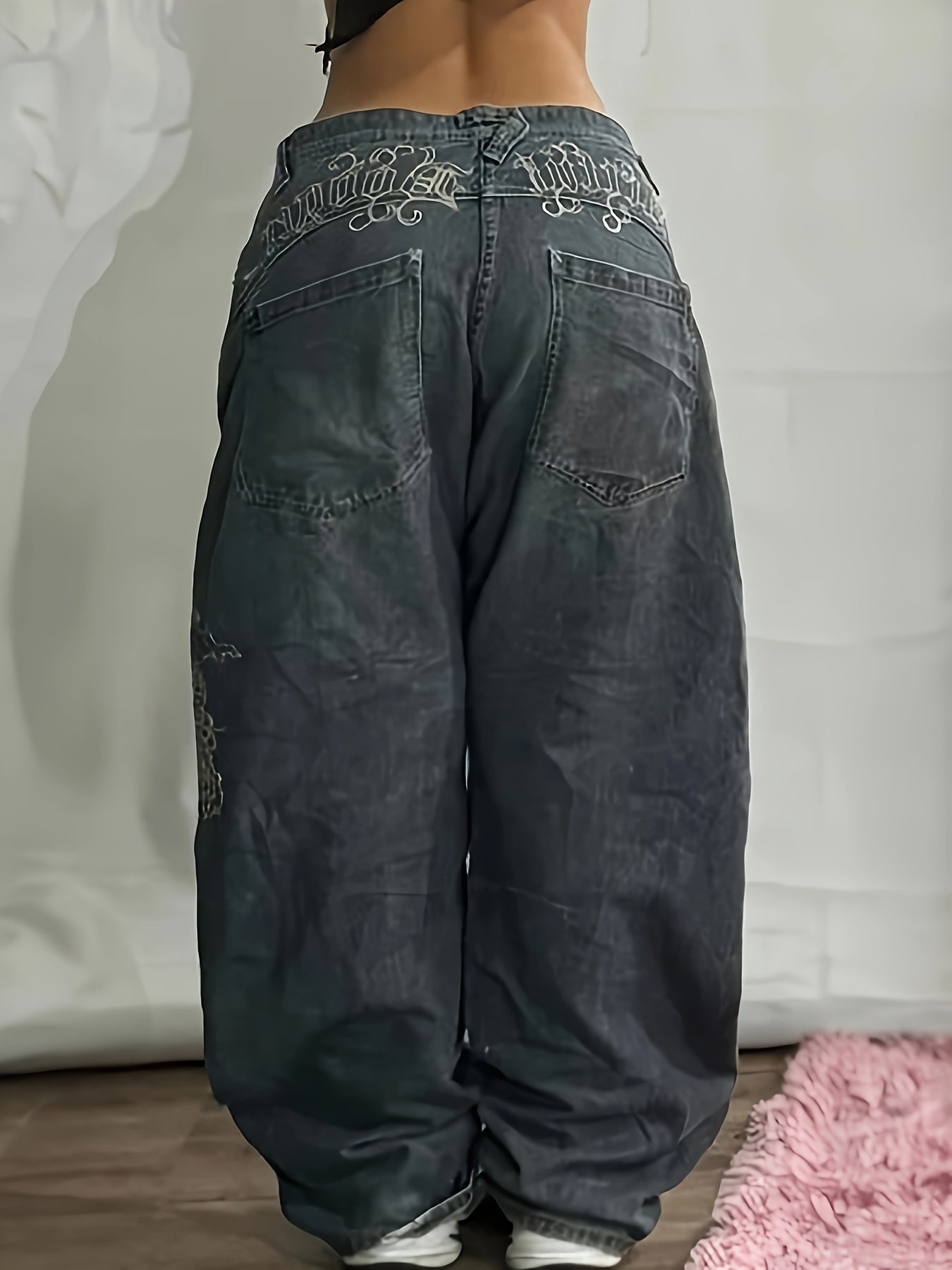 Women Hip Hop Baggy Jeans Trendy Mid-Low Waisted 90S Vintage Denim Pants Baggy Vintage Jeans Streetwear