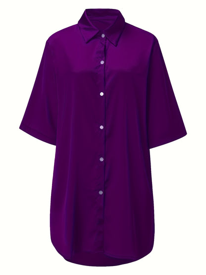European And American Solid Color Sexy Shirt for Women Comfortable And Smooth Home Wear Long Pajamas