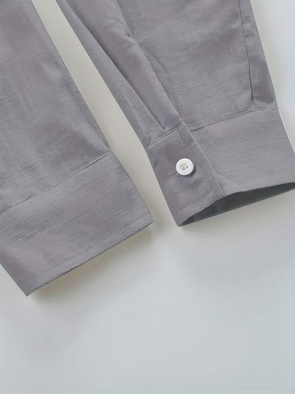 Men's Solid Plus Size Long Sleeve Casual Shirt - Stretch