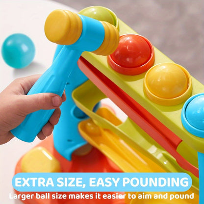 Toy for Toddlers Featuring a Ball Drop, a Learning Station for Pounding Balls, And a Stacking Track. This Early Development Toy Includes a Hammer And Is Perfect for Babies And Kids