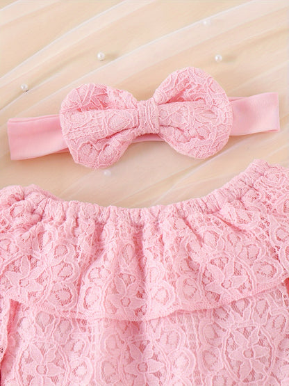 Baby Girls Clothes Fall Outfits For Girls Lace Off Shoulder Top Jeans Pant Sets Headband Belt 3pcs Newborn Infant Outfit Apricot With 3-24Months, for Outdoor