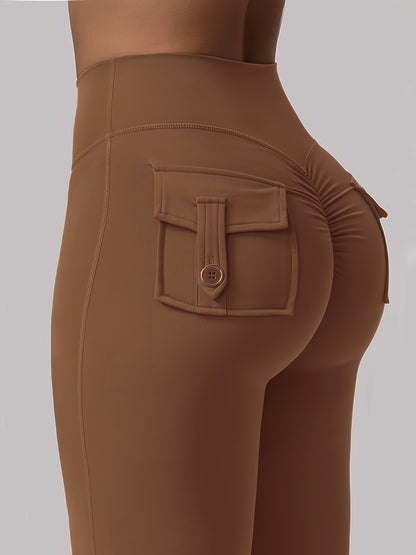 Women's Autumn Outfit 3pcs Set in Black, Gray, Green, and Black, Gray, Rose Red, Fashion Cargo Style Flared Pants, Women's Casual Flared Pants, High-Waisted Pocket Joggers, Cargo Style Peach Butt Pants, Quick-Dry Tummy Control Hip Lifting Long Flared