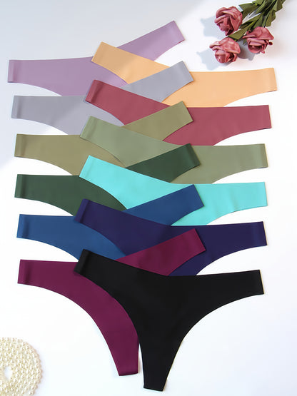 10pcs Women'S Low-Rise Seamless Thong Underwear, Plain-colored Leopard Sexy Ladies Underwear, Sexy Comfortable Seamless Underwear, Daily Essentials, Sleek Style, Smooth Texture