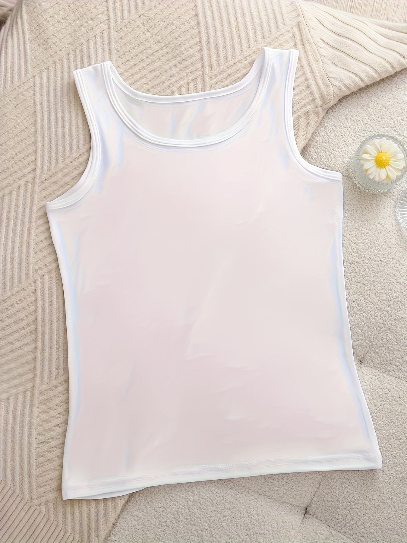 A Set of Six Women'S Soft Adhesive Vests in Various Colors Including Black, White, Gray, Pink, Rose Red, And Green. These Sleeveless Shirts Are Elastic, Breathable, And Comfortable for All Seasons, Making Them Ideal for Home And Casual Outings