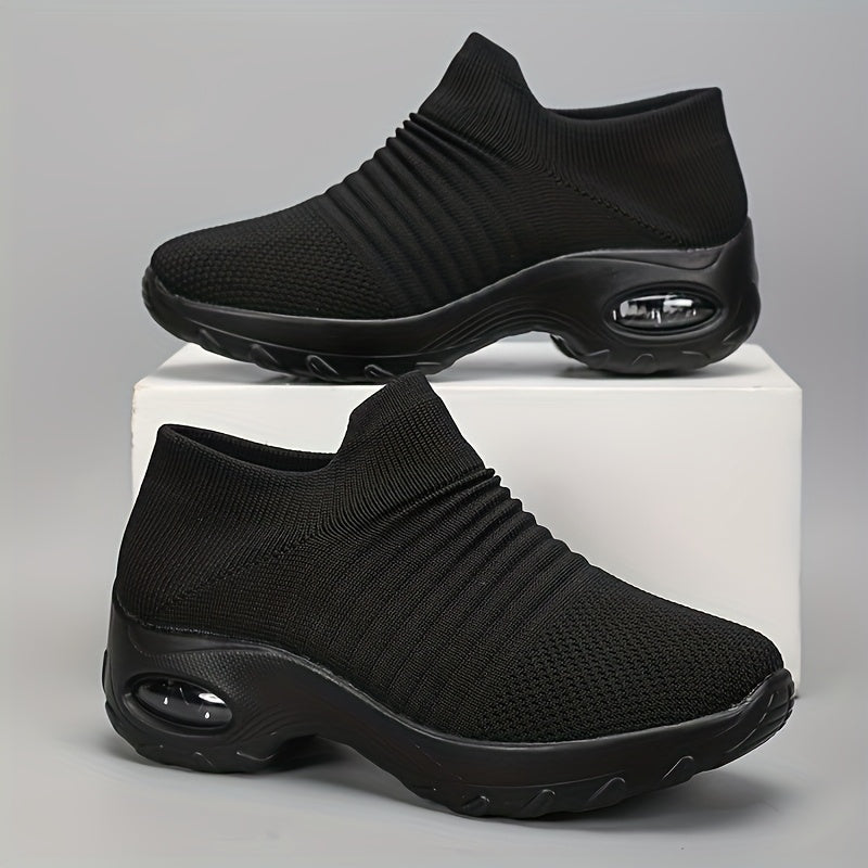 Women'S Slip-On Sneakers with Knitted Breathable Uppers, Height-Increasing Air-Cushioned Shock Absorption, Thick And Comfortable Soles, Easy Design, Economical And Practical, Casual And Versatile Sneakers for Women, Women'S Tennis Shoes
