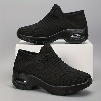 Women'S Slip-On Sneakers with Knitted Breathable Uppers, Height-Increasing Air-Cushioned Shock Absorption, Thick And Comfortable Soles, Easy Design, Economical And Practical, Casual And Versatile Sneakers for Women, Women'S Tennis Shoes