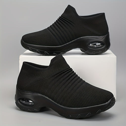 Women'S Slip-On Sneakers with Knitted Breathable Uppers, Height-Increasing Air-Cushioned Shock Absorption, Thick And Comfortable Soles, Easy Design, Economical And Practical, Casual And Versatile Sneakers for Women, Women'S Tennis Shoes