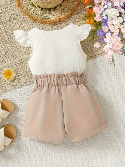 Toddler Girls' Clothing: Cute Baby Girl's Round-neck Sleeveless T-shirt + Shorts Two-piece Set, Little Girl's Summer Casual Set, Perfect for Outdoor