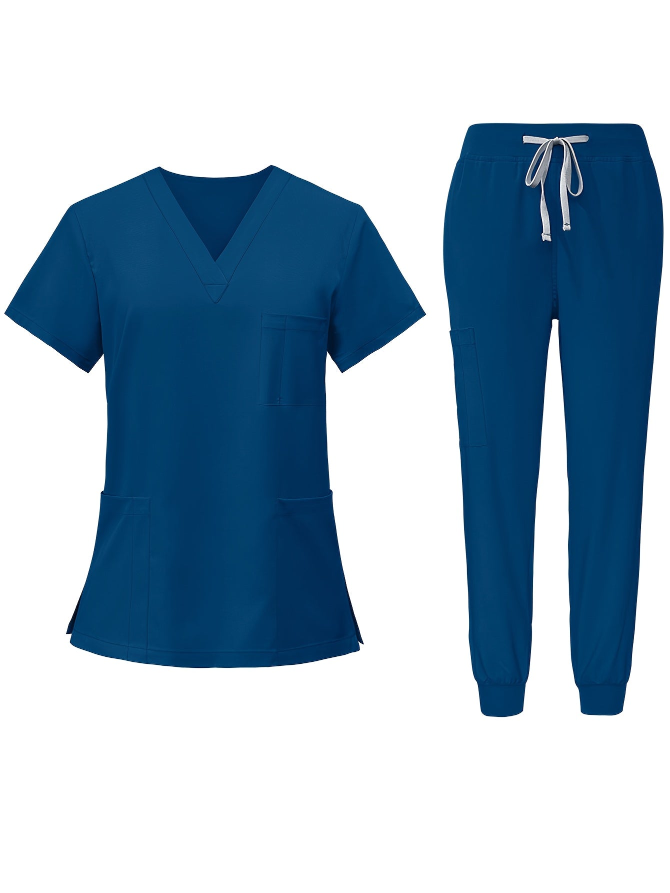 [2pcs Scrub Suit Set] Ships From The United States] 2pcs Set Scrub Suit Set for Women Modern V-neck Top T-shirt & Tapered Leg Jogger Pants with Drawstring Nursing Uniforms Set Suitable for Pet Hospitals, Dental Clinics, Nursing Work, Etc