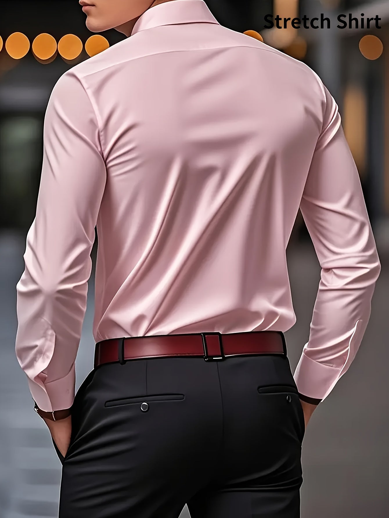 Men's Slim Fit Muscle Shirt - Stretch Polyester Blend Long Sleeve for Body Contouring | Glossy Solid Color Workout & Casual Shirt | Spring/Fall Gym-to-Street Wear (Hand Wash)