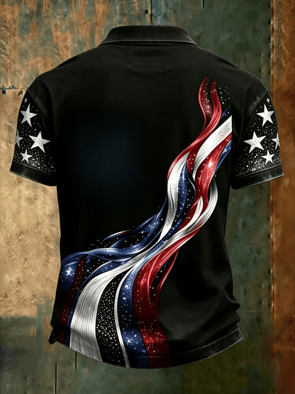 Men'S Casual Sports Short-Sleeve Polo, U.S. 250Th Anniversary Edition with National Flag And Bald Eagle Print, Made of Polyester Fabric, Machine Washable, Regular Fit, Suitable for Everyday Casual Sports Wear